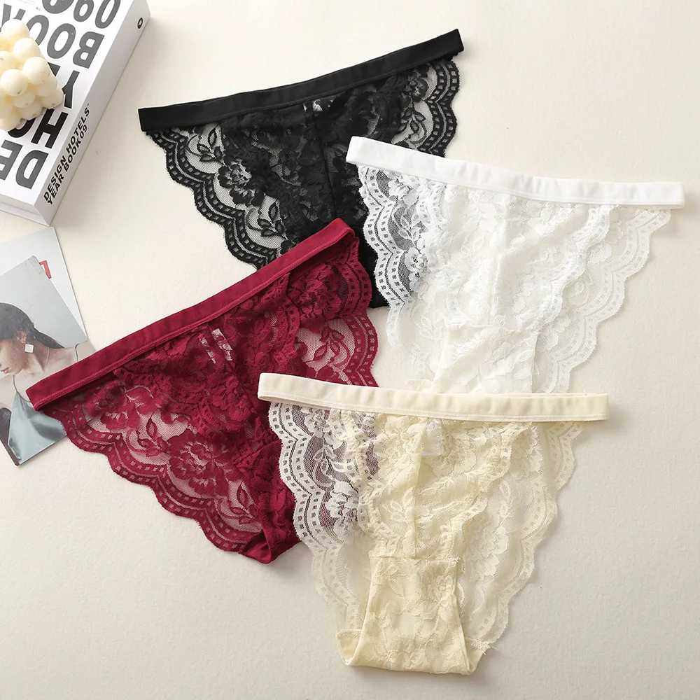 Calcinha de renda brasileira sexy para mulheres, cuecas de cintura baixa, cuecas femininas, cuecas transparentes, lingerie