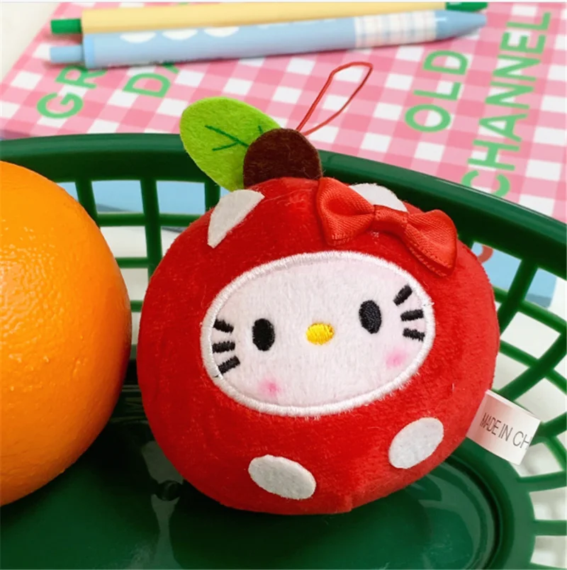 Kawaii Sanrio Plushie Toy Anime Apple Head Hello Kitty Bag Pendant Kt Cat Limited Plush Toys Keychain Birthday Gift for Girls