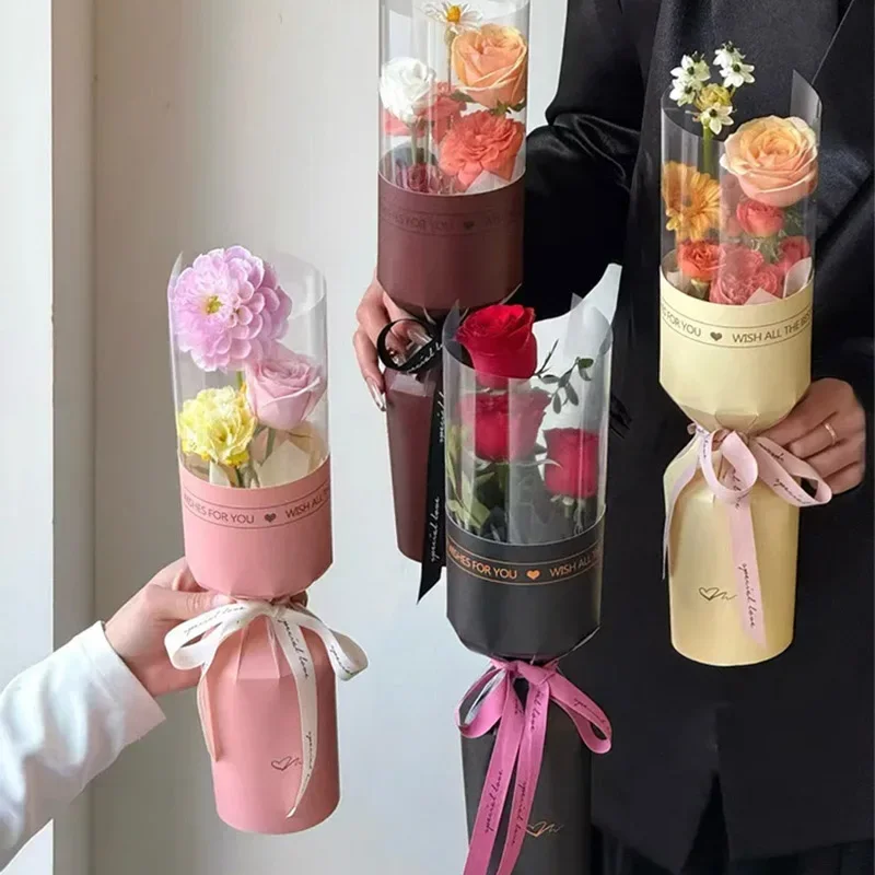 10pcs Transparent Waterproof Plastic Rose Flower Wrapping Paper Floral Packaging Bags Romantic Wrap For Festival Gift Wholesale