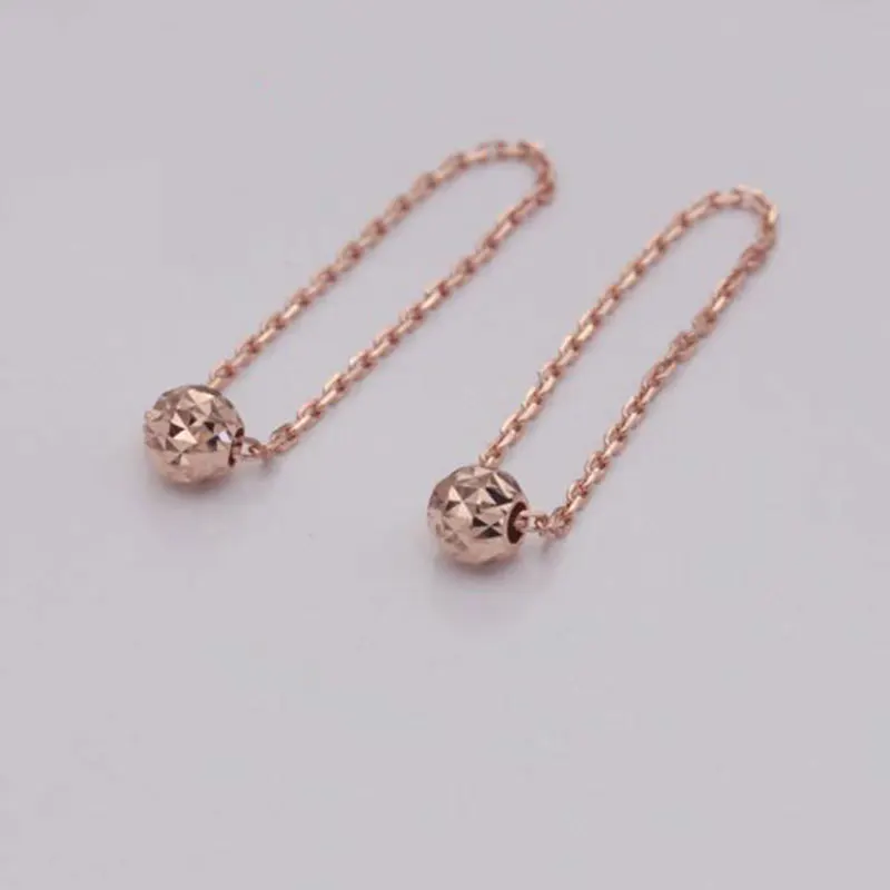 585 Purple Gold Plated 14k Rose Gold Sparkling Round Bead Chain Rings for Women Adjustable Classic Design Simple Charm Jewelry