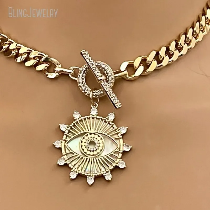 10pcs Stainless Steel Chunk Cable Chain Jewelry Evil Turkish Eye Custom Women Necklace Chokers