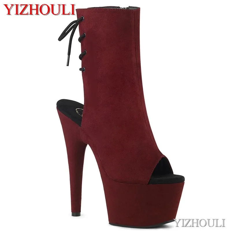 

17cm Boots Suede Bag Banquet stage with 7 "stiletto heels, open toes, nightclub pole dancing boots