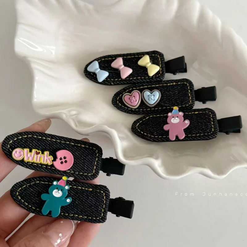 

Заколка для волос из джинсовой ткани Sweet Bow Sweet Fashion College Style Бесшовная заколка BB Универсальная заколка для повседневного ношения с челкой по бокам Сломанная заколка для волос