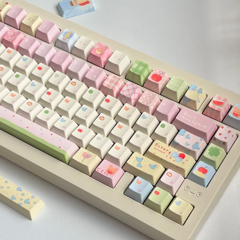 

Little Bear Keycap Summer Theme Key Caps Set Mechanical Keyboard Keycaps MOA Pink Blue Green Hand-painted Cartoon Keycaps