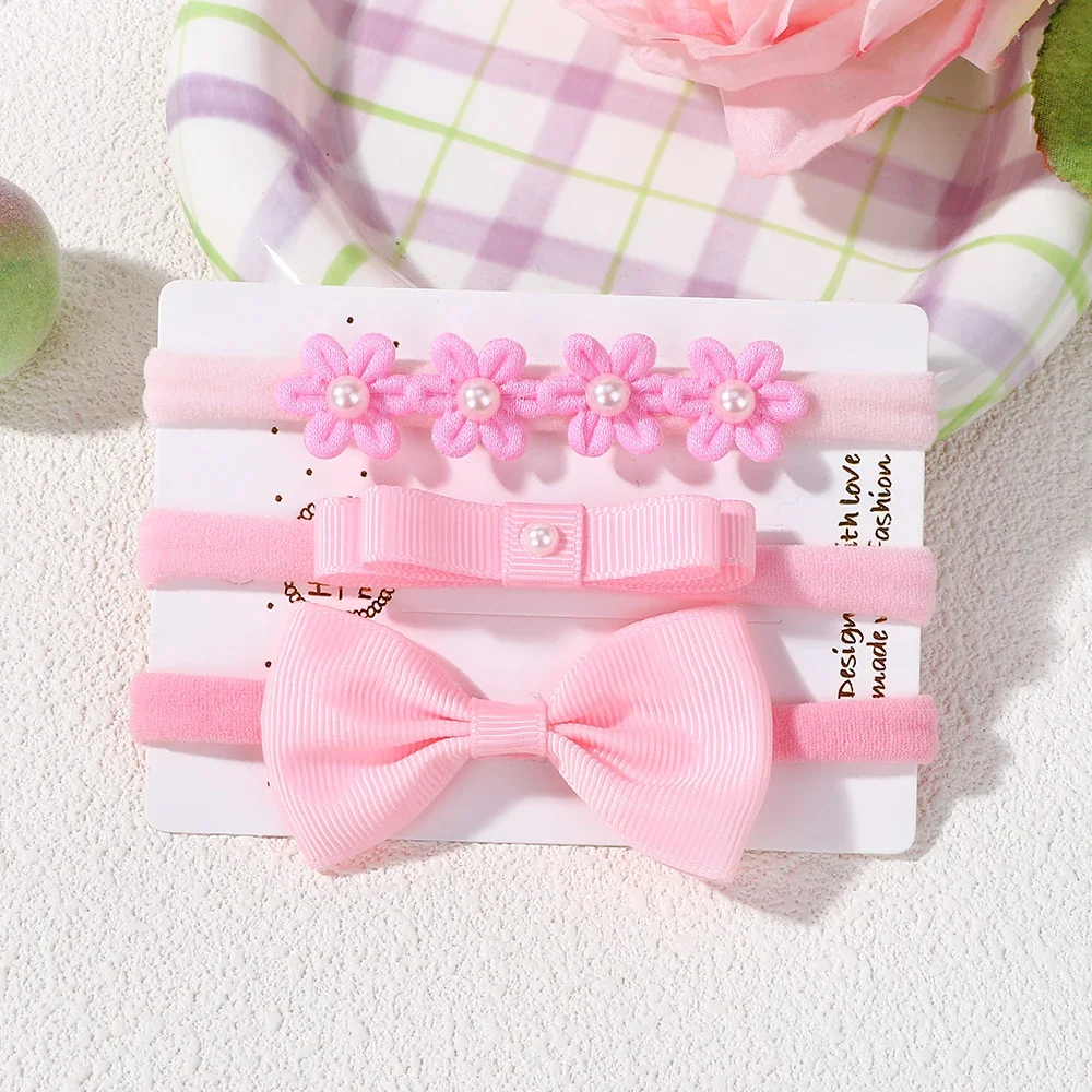 13 stks/set Lint Strikken Bloemen Hoofdband voor Baby Meisjes Effen Kleur Zachte Baby Elastische Haarband Hoofddeksels Kinderen Haaraccessoires