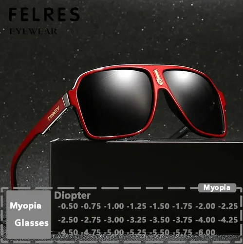 Gafas de sol clásicas con montura grande graduadas para miopía, gafas de sol teñidas para miopía, gafas de sol de conducción de sombra-0,5 a-6,0