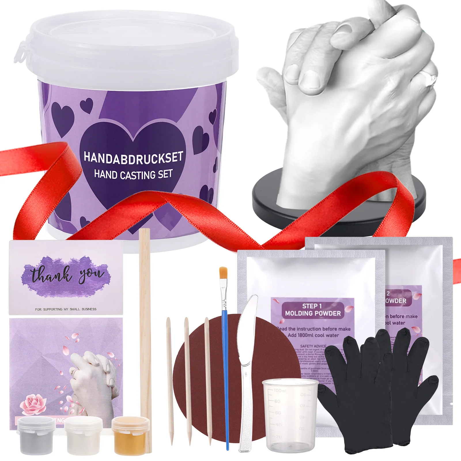 

3D Hand Casting Kit Gift Set -Fun Skin-Safe Hand Moulding Kit Couple Personalised Gifts for Includes Paints Brushes Display Stan