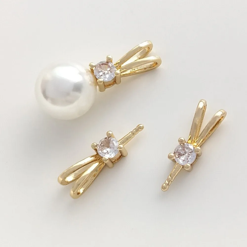 

1Pcs Copper Charms 14K Gold Color Zircon Binaural Rabbit with Needle Glue Half Hole Pearl Holder Necklace Hanging DIY Accessorie