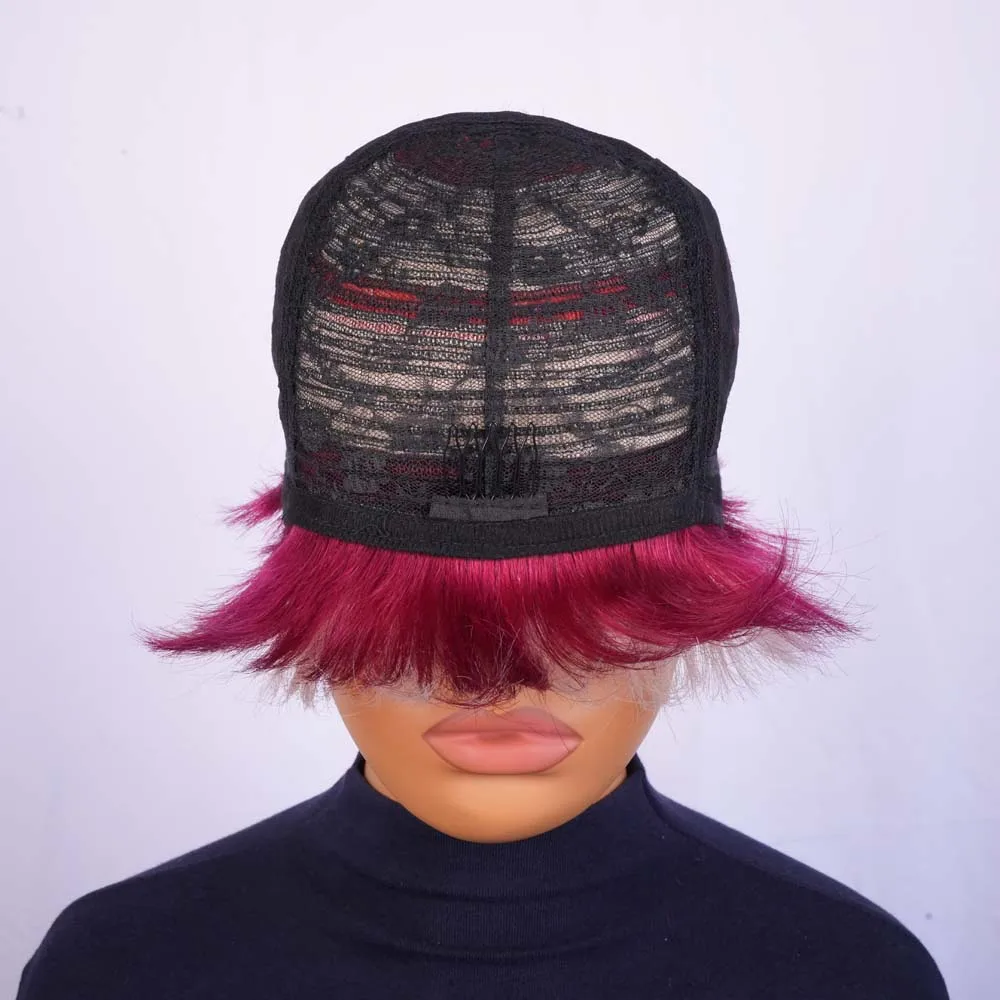 Wig Pixie Cut untuk Wanita Kulit Hitam, Wig Potongan Rambut Pixie Pendek Berlapis dengan Poni, Rambut Manusia Remy Brasil untuk Wanita, Buatan Mesin Penuh