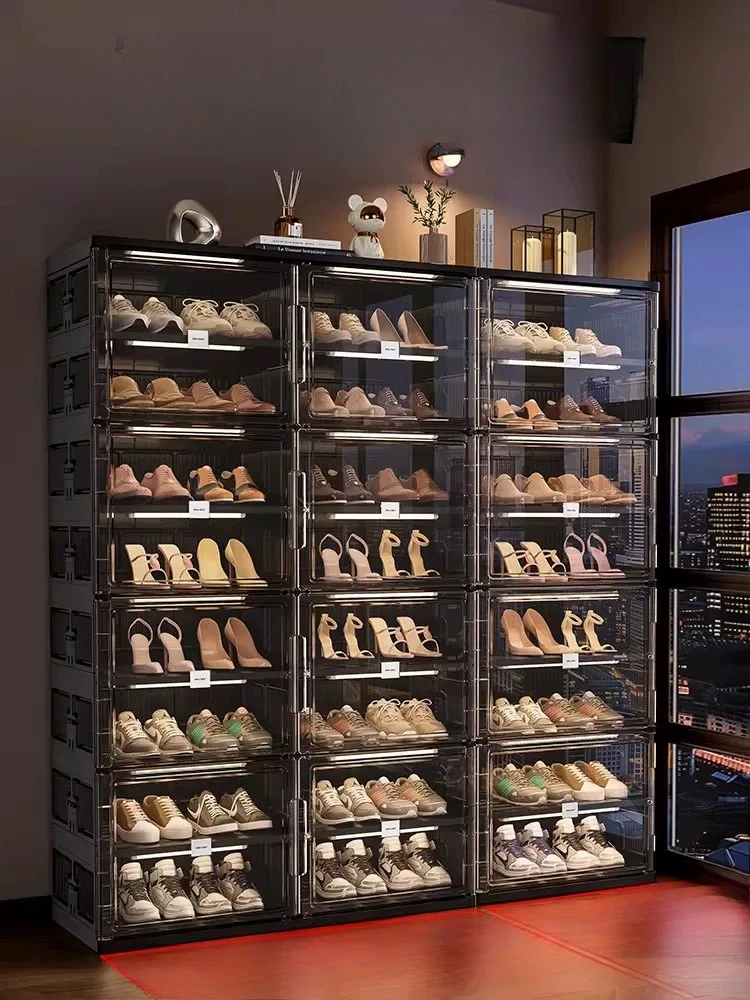 Installation-free shoe cabinet, shoe rack, multi-layer folding shoe box,  storage artifact, integrated against the wall