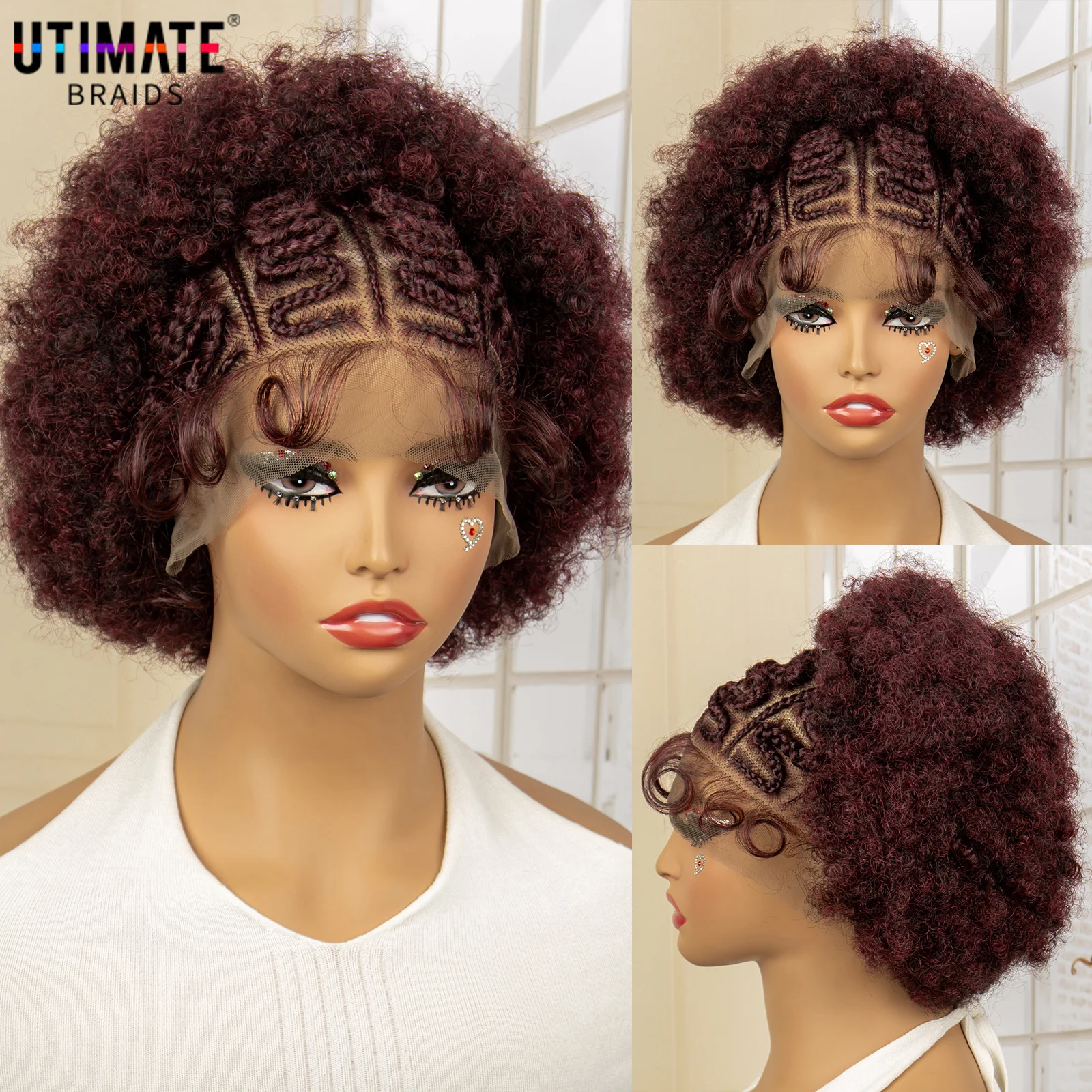 Afro Kinky Curly Braided Wigs for Black Women Lace Frontal Cornrow Braiding Wig with Baby Hair African Box Braids Wig