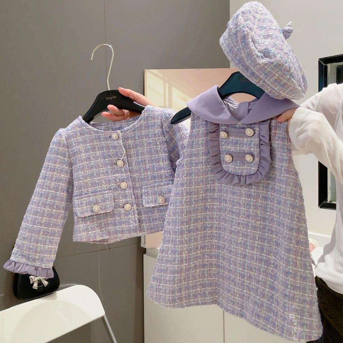 Girls' Suit 2026 Autumn and Winter New Children's Wear Korean Style Girl Baby Temperament Tweed Coat Sundress Two Sets