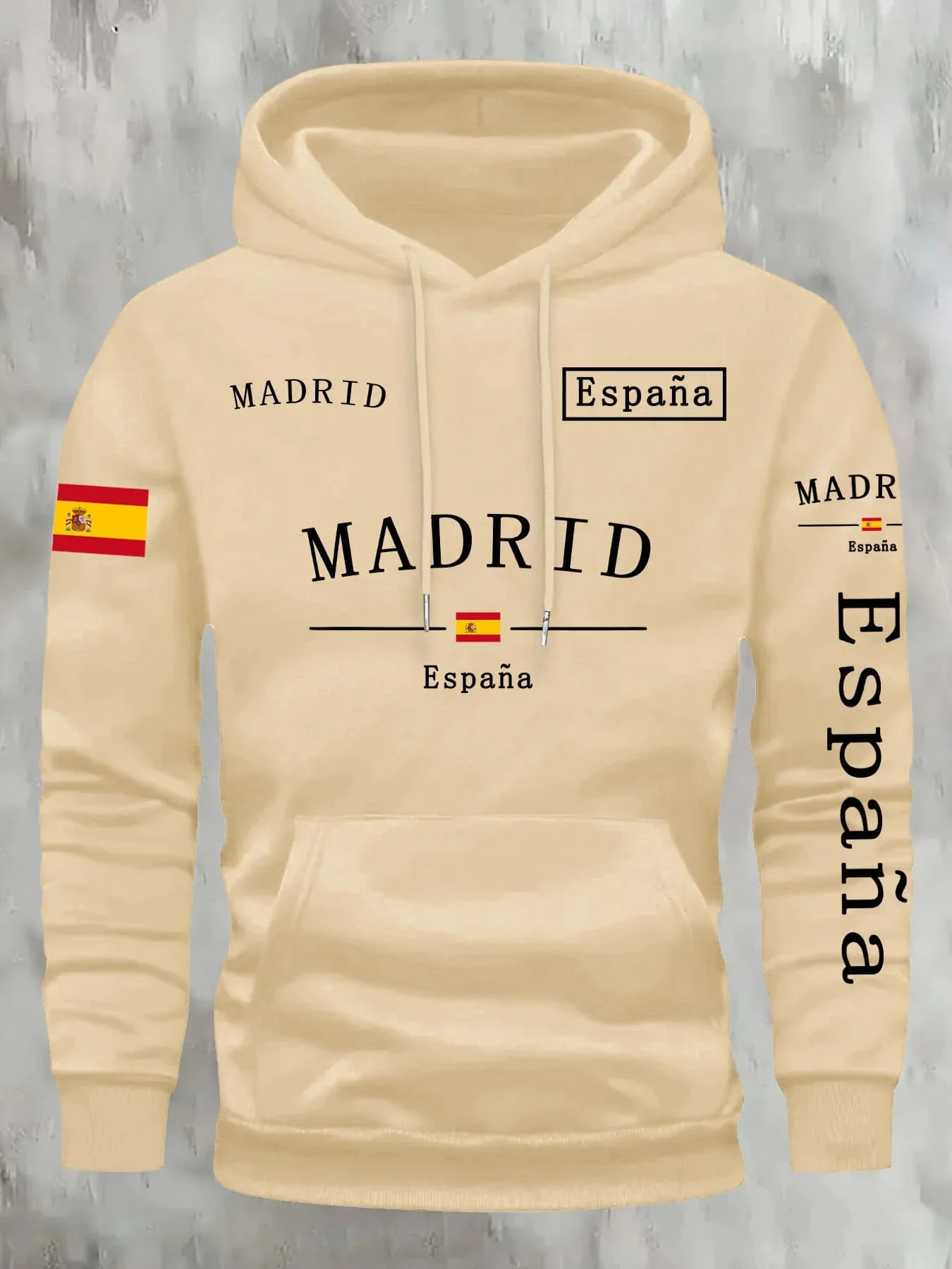 Men's casual hooded sweater for autumn and winter. Latest Spanish flag Madrid print large-sized coat for both men and women.