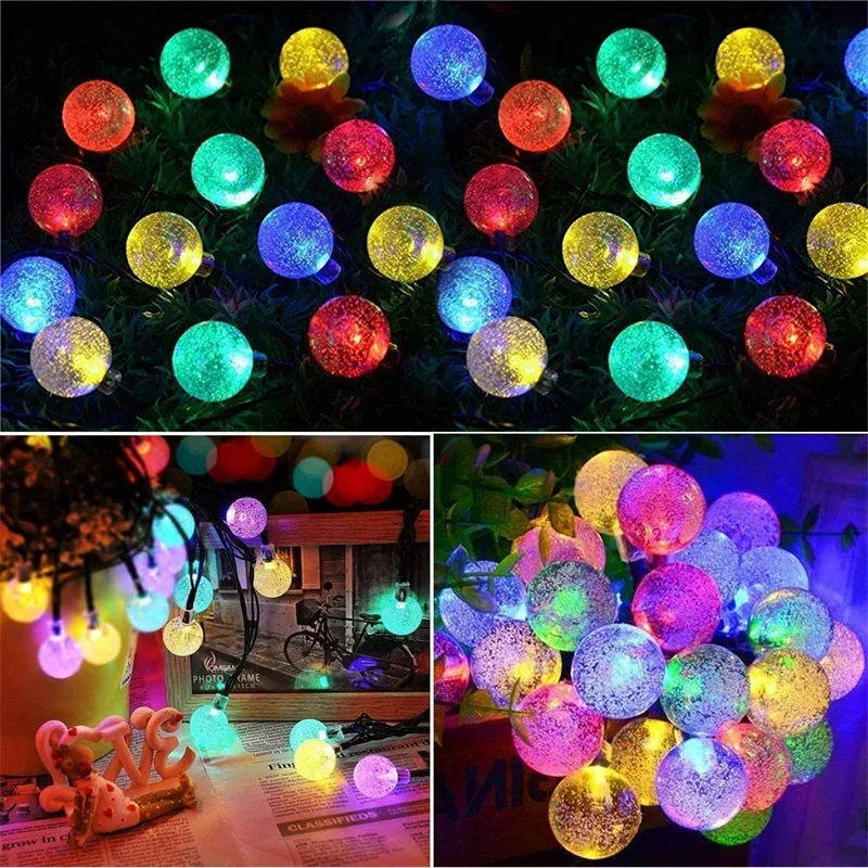 Guirnalda de luces solares para exteriores, 60 luces Led de globo de cristal con 8 modos, luz de Patio alimentada por energía Solar impermeable para decoración de fiestas de jardín