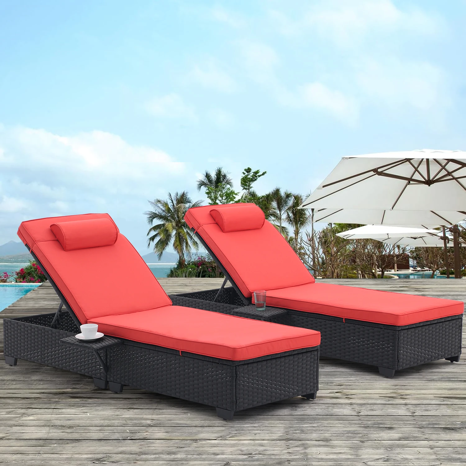 

Outdoor Patio Chaise Lounge Chair,Lying in bed with PE Rattan and Steel Frame,PE Wickers,Pool Recliners with Elegant Reclining A