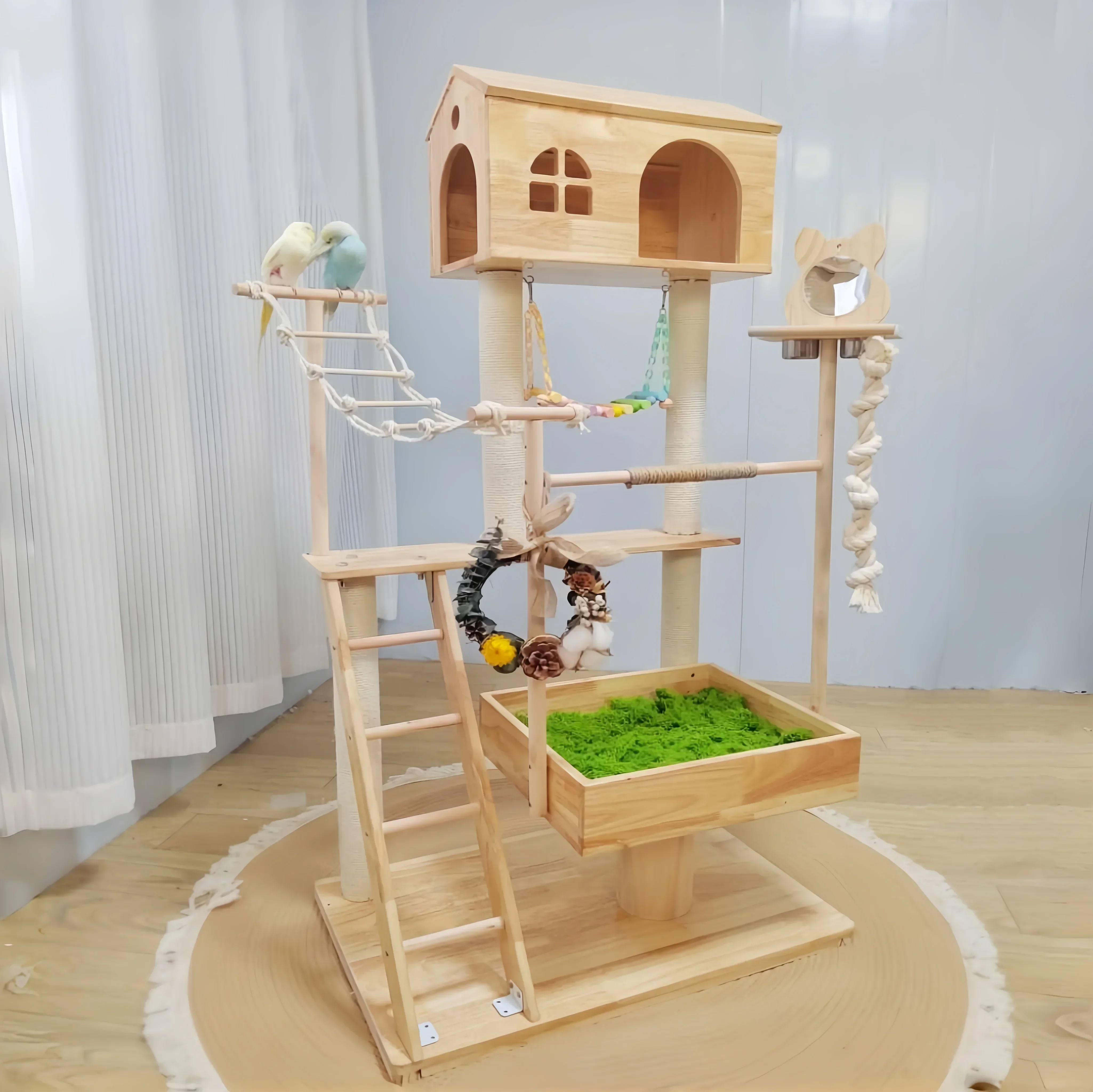 

Большая подставка для попугая, коктейльное гнездо, ветки деревьев, столб, монах, небольшая подставка для солнечных птиц, сквозь, шлифовальные когти, подъемник из цельного дерева.