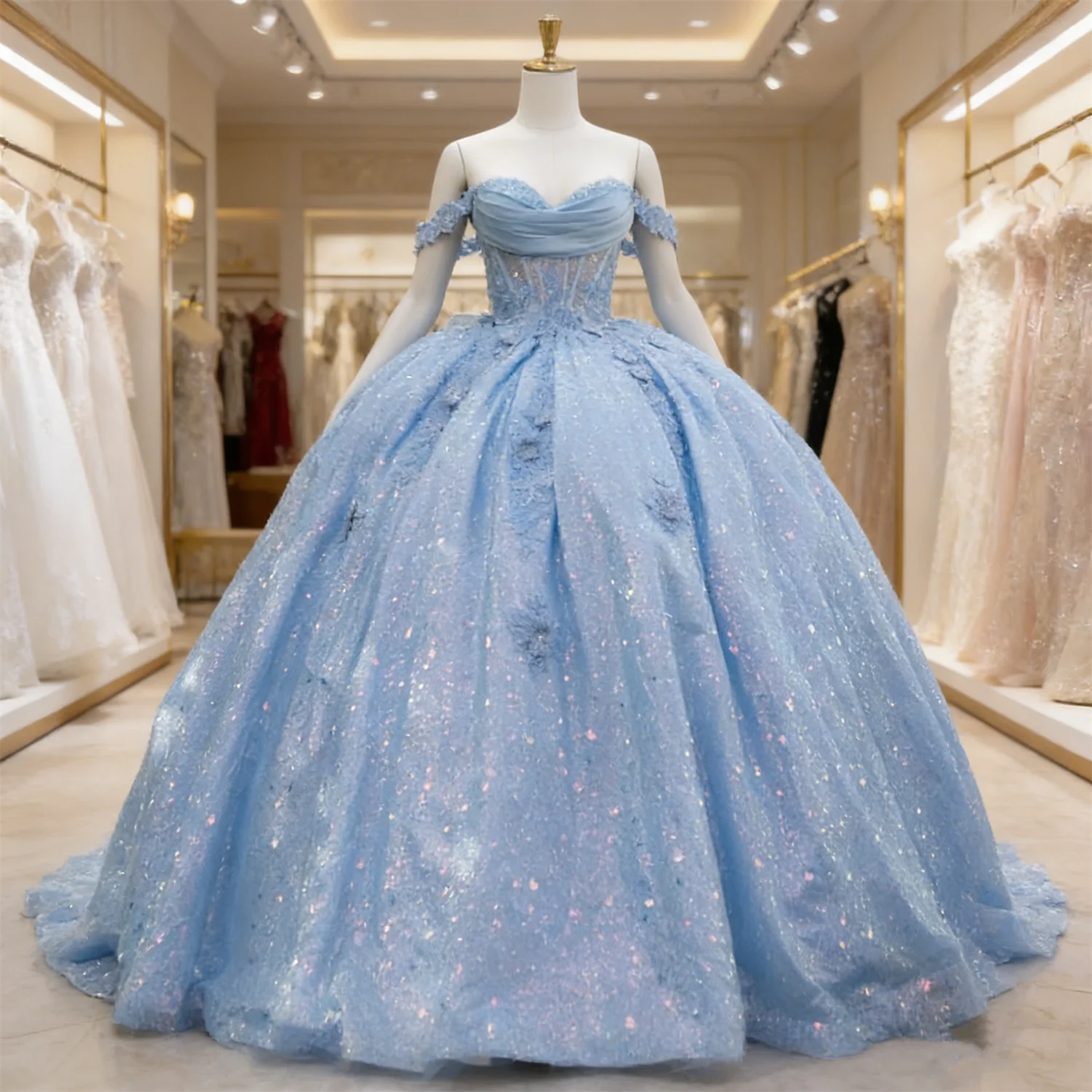 

Elegant Sky Blue Women Prom Dresses Special Occasion Wear Lace Applique Ball Gown Birthday Party Quinceanera 15 16 Customized