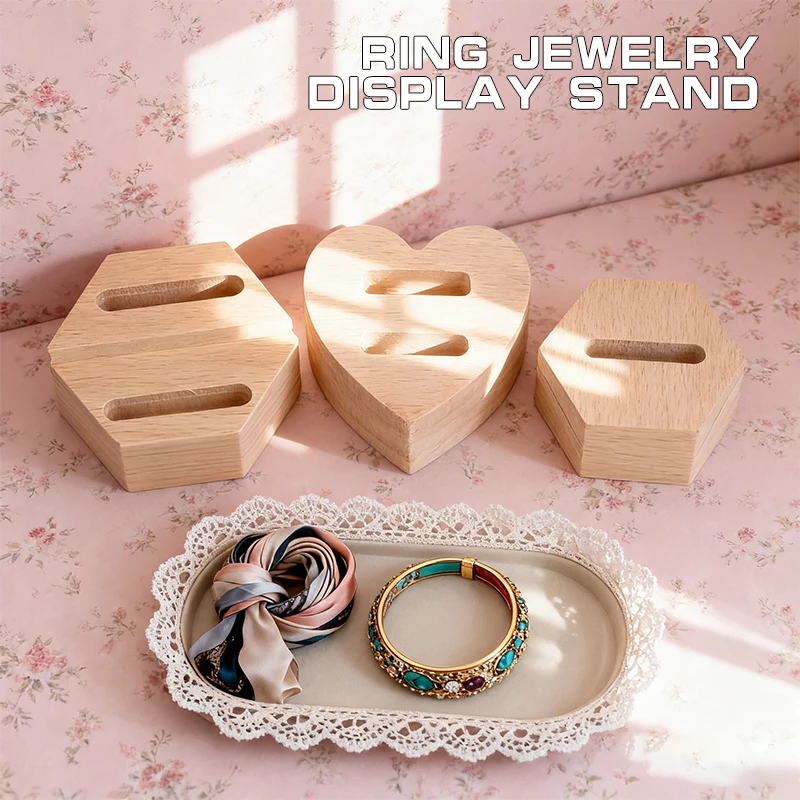 Wooden Hexagon Ring Display Stand Couples Rings Storage Rack Jewelry Holder Tray