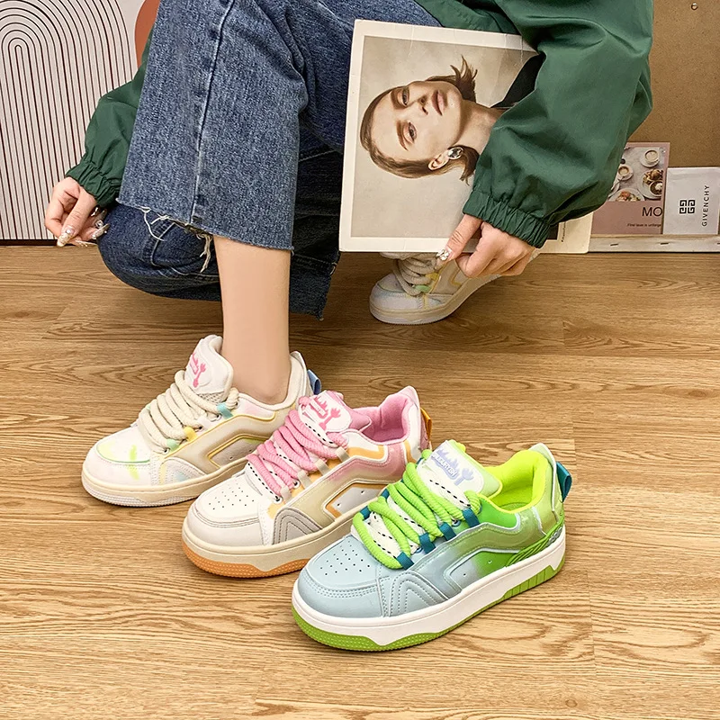 Mandarin Duck Collision Colour Heightening Board Shoes Women Casual Sneakers Platform New Walking Running  Lace-up Tennis Shoes