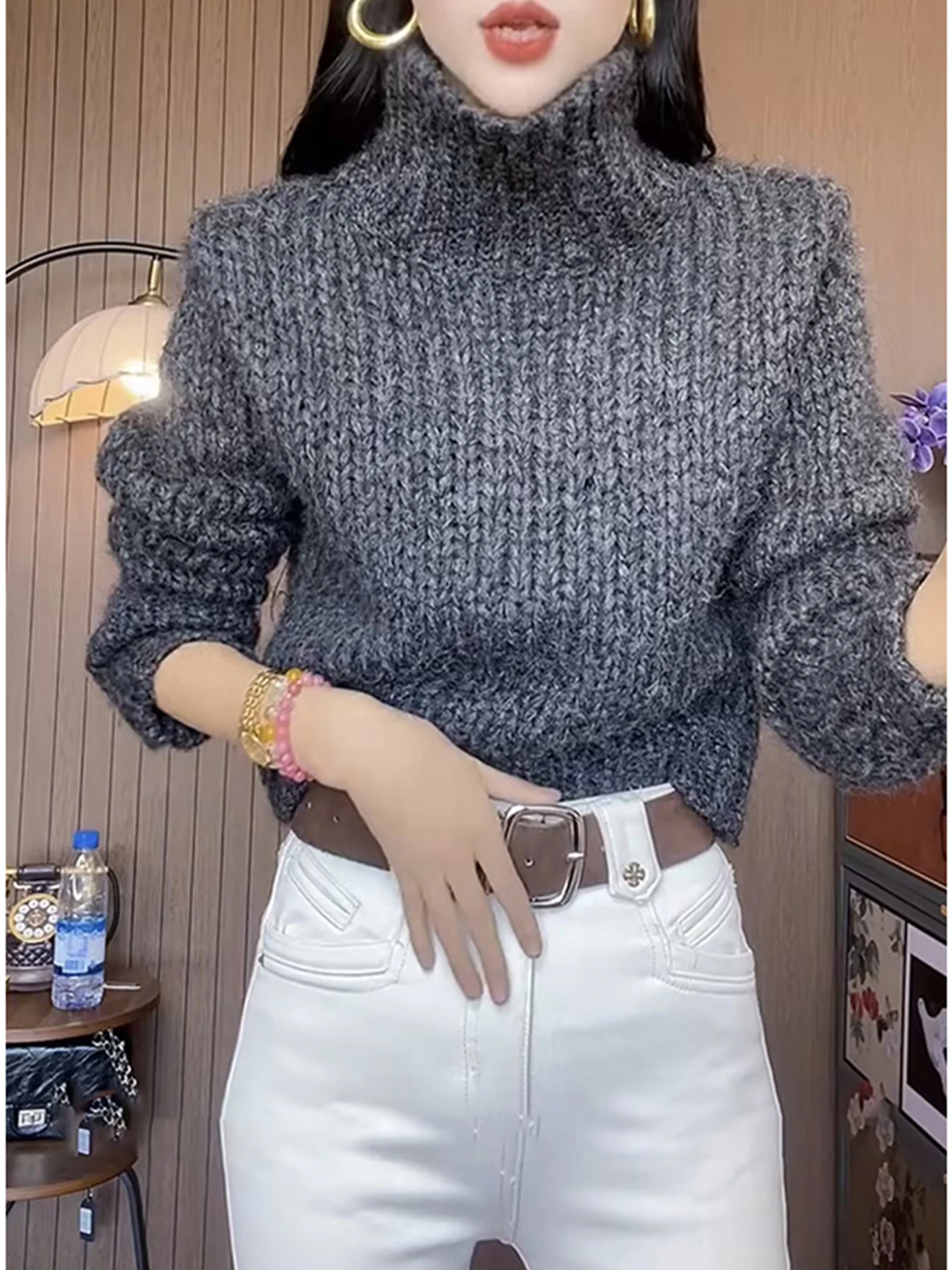 레트로 레이지 슬레 여성 니트 스웨터 루즈핏 따뜻한 겨울 패셔너블 심플 퍼스널리 통근 니트웨어