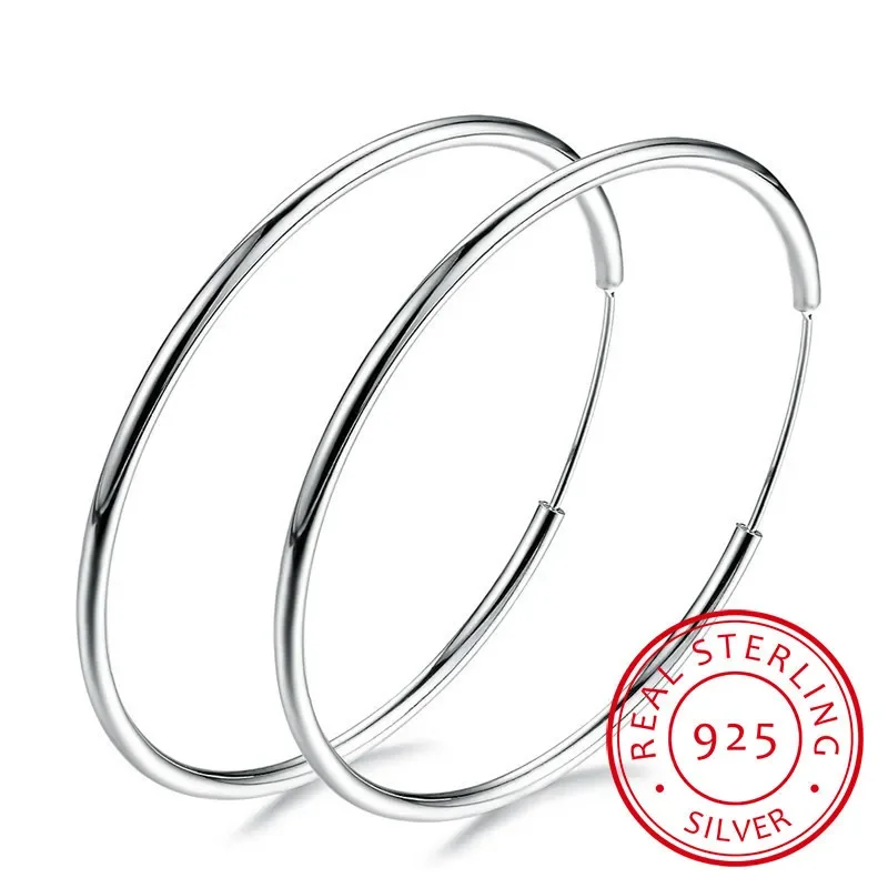 

Women 100% 925 sterling silver Hoop Earring Round Circle Loop Gifts Box Packing Simple Silver Hoop Earrings Piercing