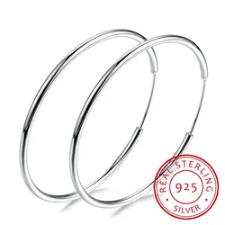 Women 100% 925 sterling silver Hoop Earring Round Circle Loop Gifts Box Packing Simple Silver Hoop Earrings Piercing