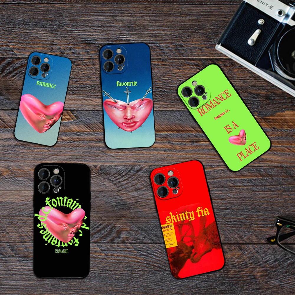 Band F-Fontaines D.C. Romance Phone Case for iPhone 12 11 13 14 15 16 Max Pro Plus Black Soft Silicone Cover