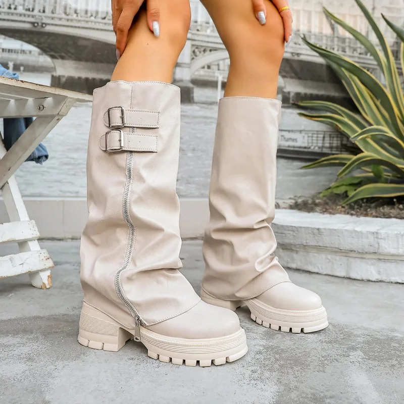 منصة تصميم تحسس بنطلون أنبوب الأحذية لخريف وشتاء 2025 جديد المرأة تنوعا حزام مشبك الأحذية #4