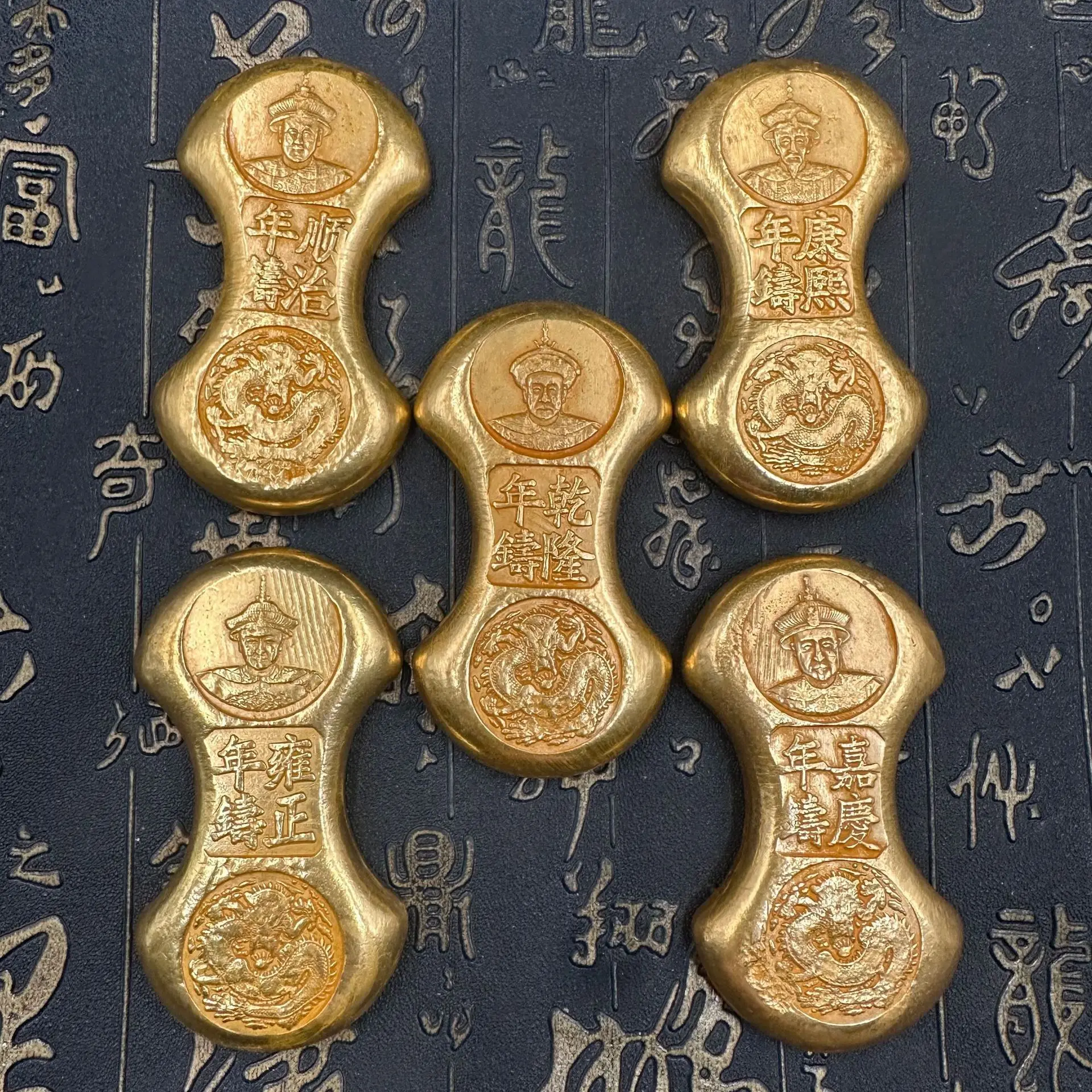 Antique play old ancient coins gold bars gold nuggets waist ingots display samples, ornaments