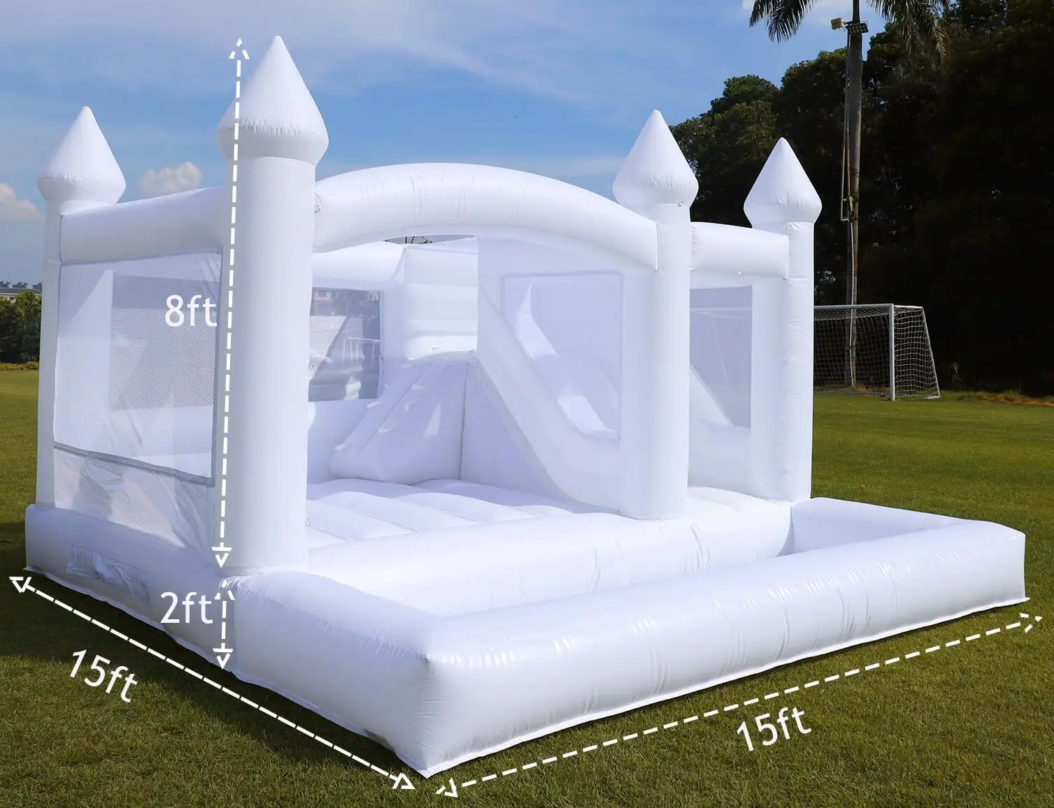 15x15FT White Bounce House Castle For Kids Adults, W\/Slide & Ball Pit, (Sturdy PVC) (950W Blower), Large Jumper Bouncy