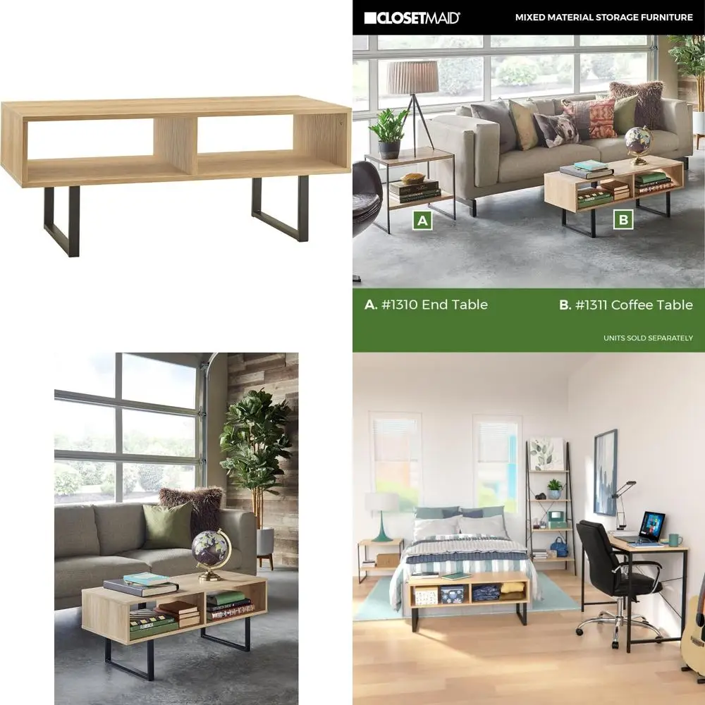 

Прямоугольный журнальный столик из натурального дерева с полками для хранения