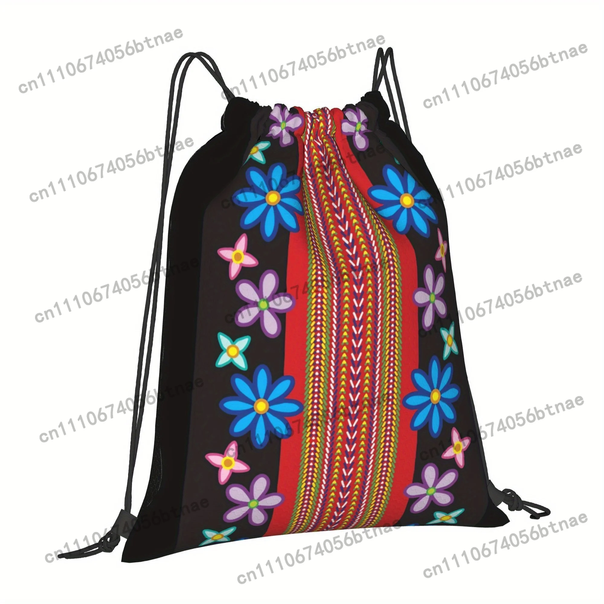 ZLIENSZUS Floral Metis Sash Urban-Inspired Drawstring Bag - Stylish Black with Vibrant Floral Pattern, Soft Shell Design, Multip