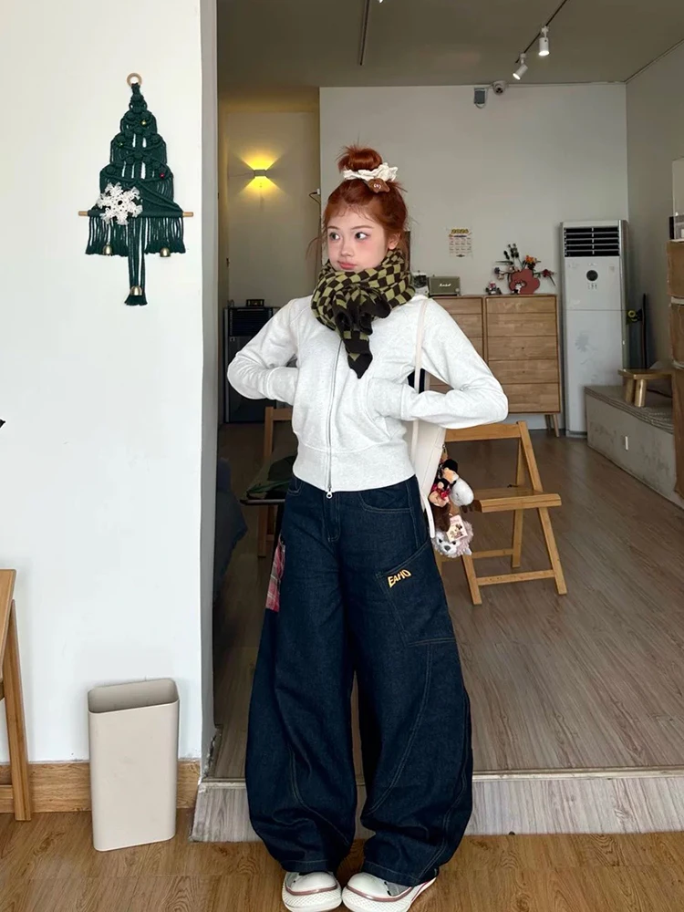 

Американские ретро-джинсы Deep Blue Curved Knife Workwear для женщин: прямые, узкие, широкие, в пол, для ранней весны