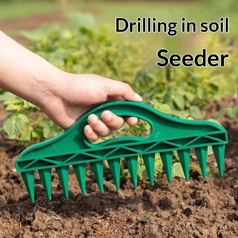 Multifunctional Manual Garden Seeder Tool Handheld Seed Spreader Soil Puncher Loosener for Vegetable Flower Sowing Planting