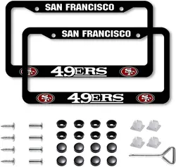 2PCS Novelty License Plate Cover Fit 49ers License Plate Frame Licenses Tag with Screw Caps