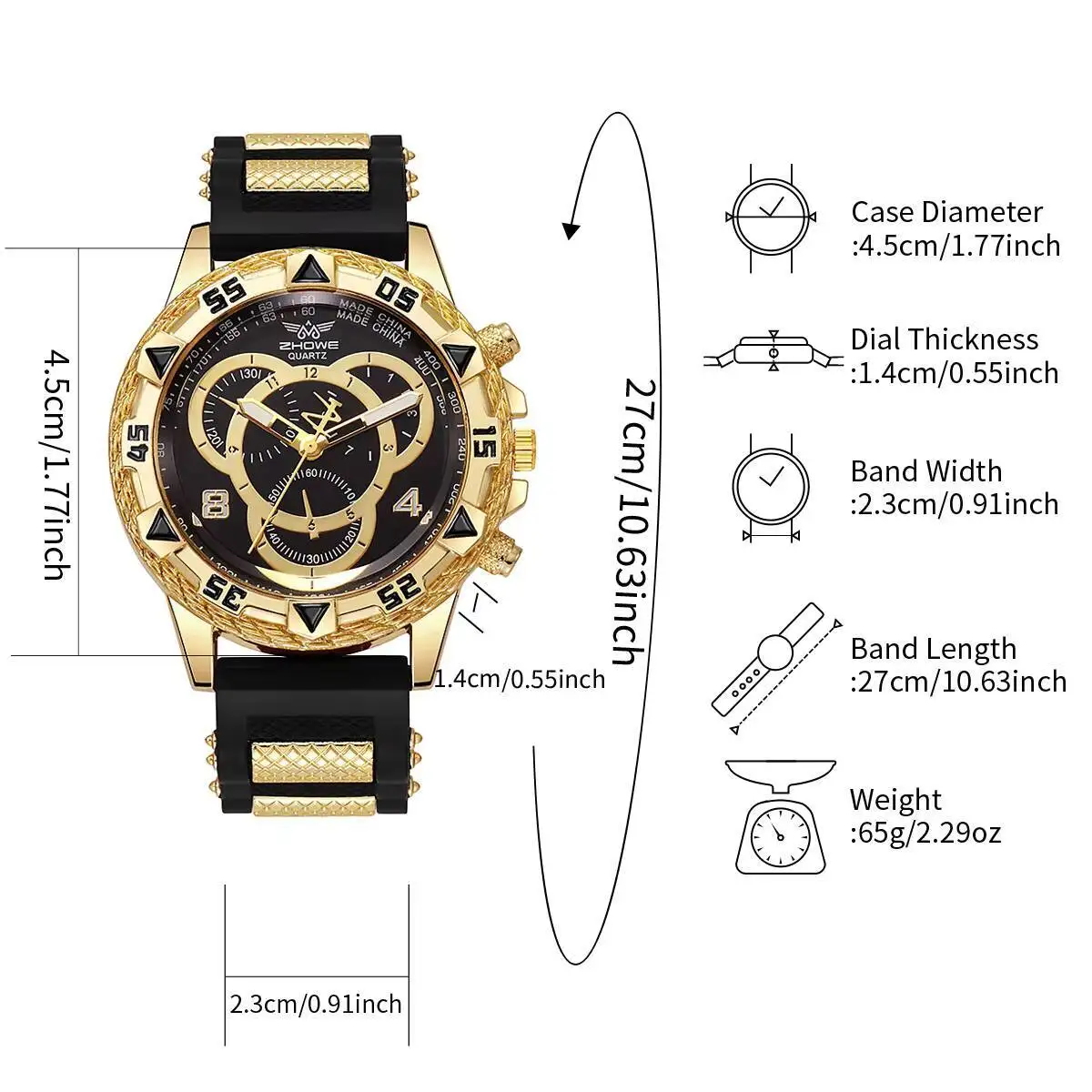 ساعة يد كوارتز تناظرية للرجال ، سوار سيليكون ، ساعات رياضية ، موضة