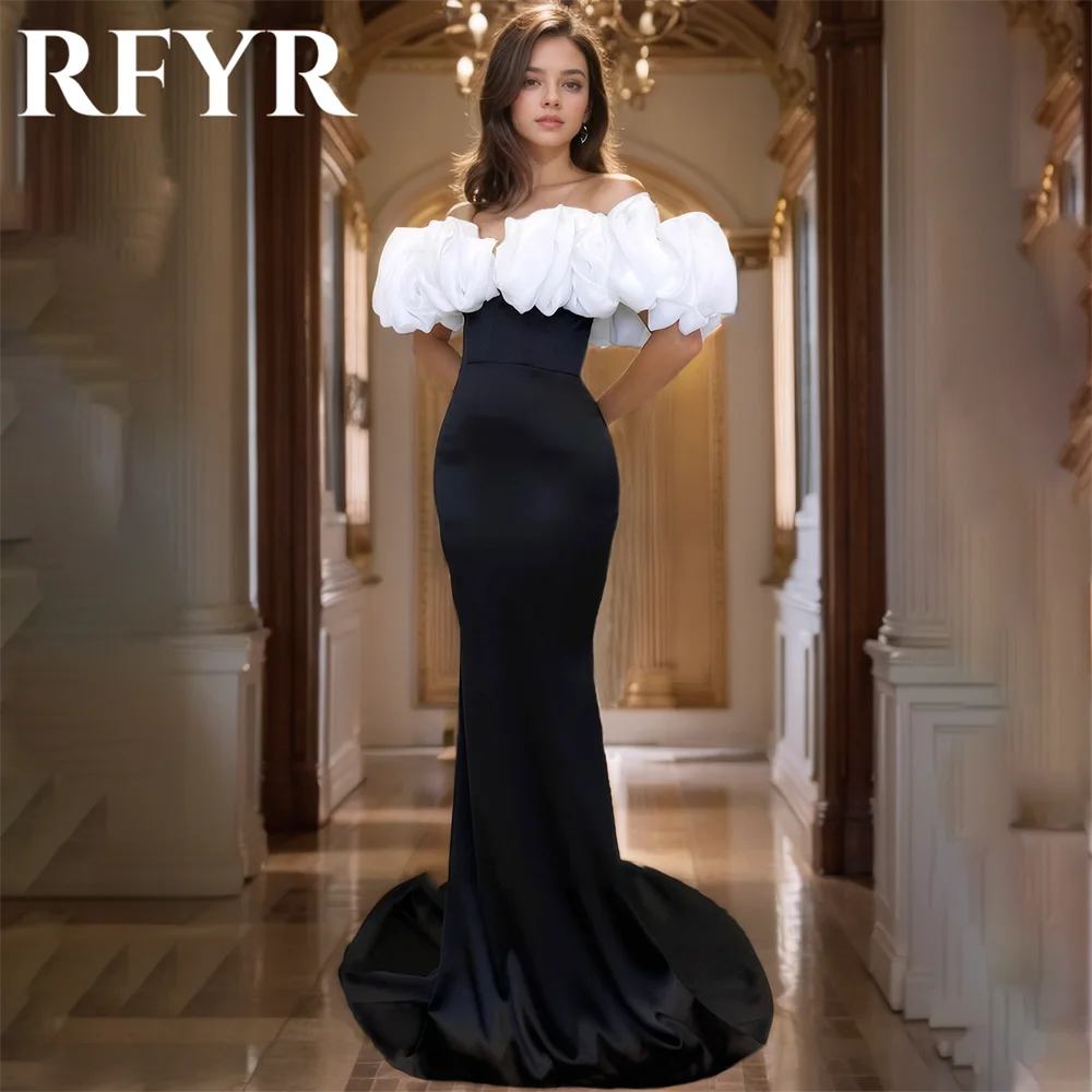 

RFYR Simple Prom Dress Off Shoulder Party Dress Trumpet Evening Dress Pleats Mermaid Party Dress Stain Customized