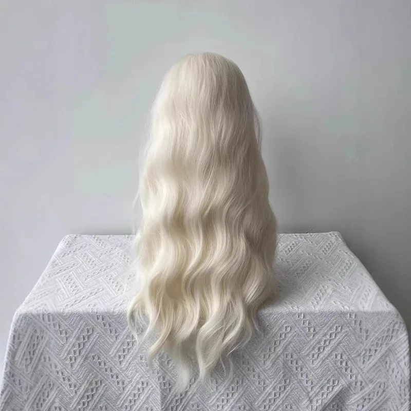 zz04zz122025 New Curly Wavy platinum Synthetic Hair Middle Part White Cosplay Long Wigs for Women Synthetict Wig