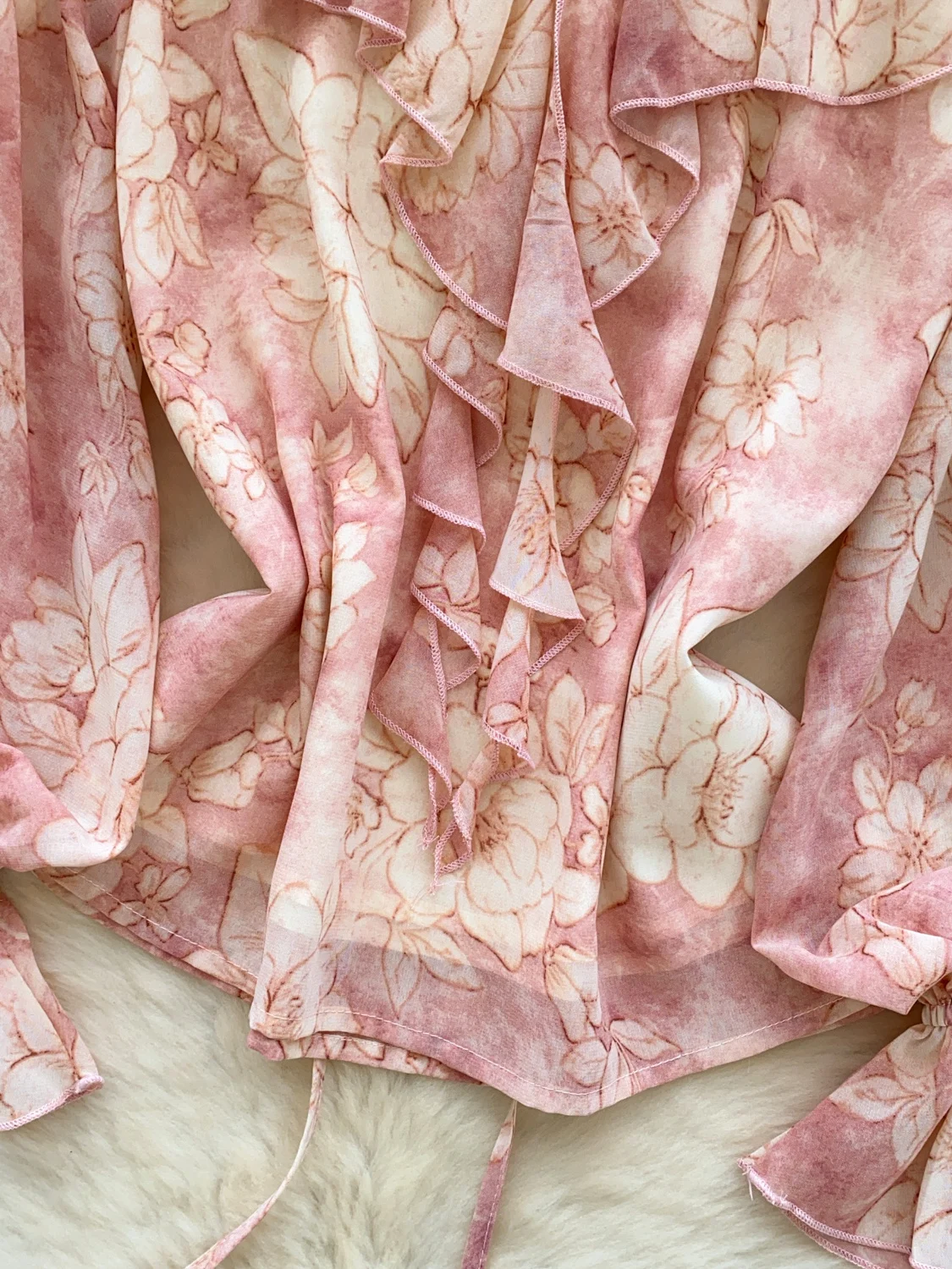 Franse Sle losse pasvorm bloemenprint irt Faionable Bell Sve-blouse voor dames met kanten rand Veelzijdige top voor woon-werkverkeer