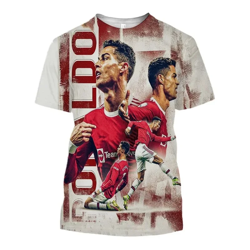 Fashion Cristiano Ronaldo Football Star 3D Printing T Shirt Men\'s Summer Casual Round Neck Short Sleeve Hip Hop Kid T-Shirt