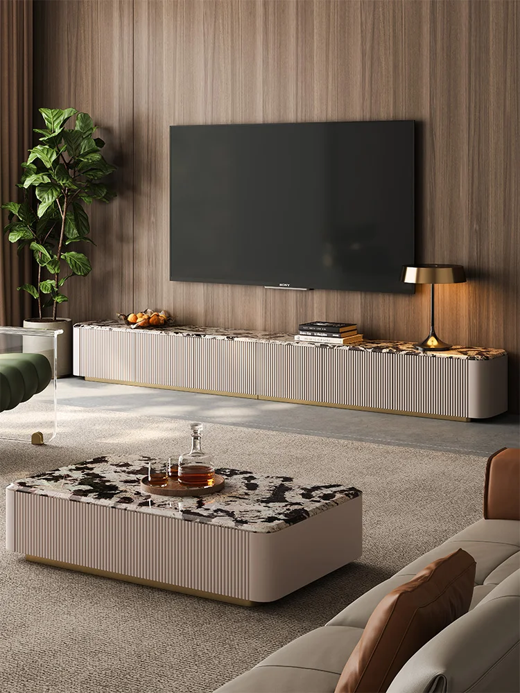 LH light luxury natural marble TV cabinet coffee table living room home modern floor cabinet