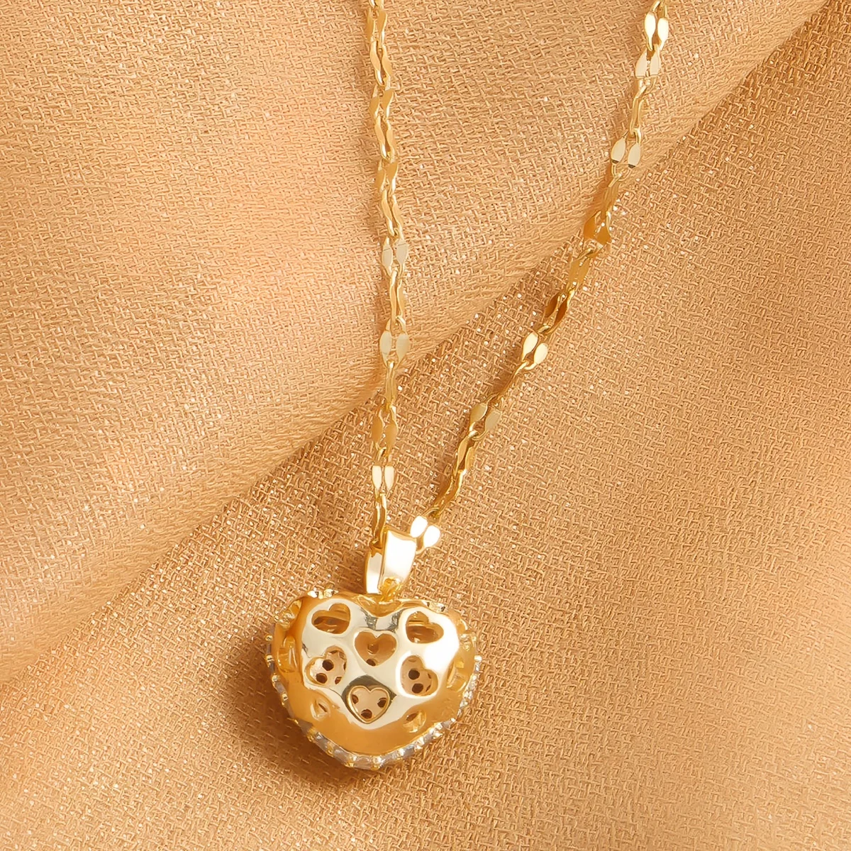 with cubic zirconia heart pendant, women's temperament, stainless steel gold-plated necklace, wedding party jewelry gifts image 2