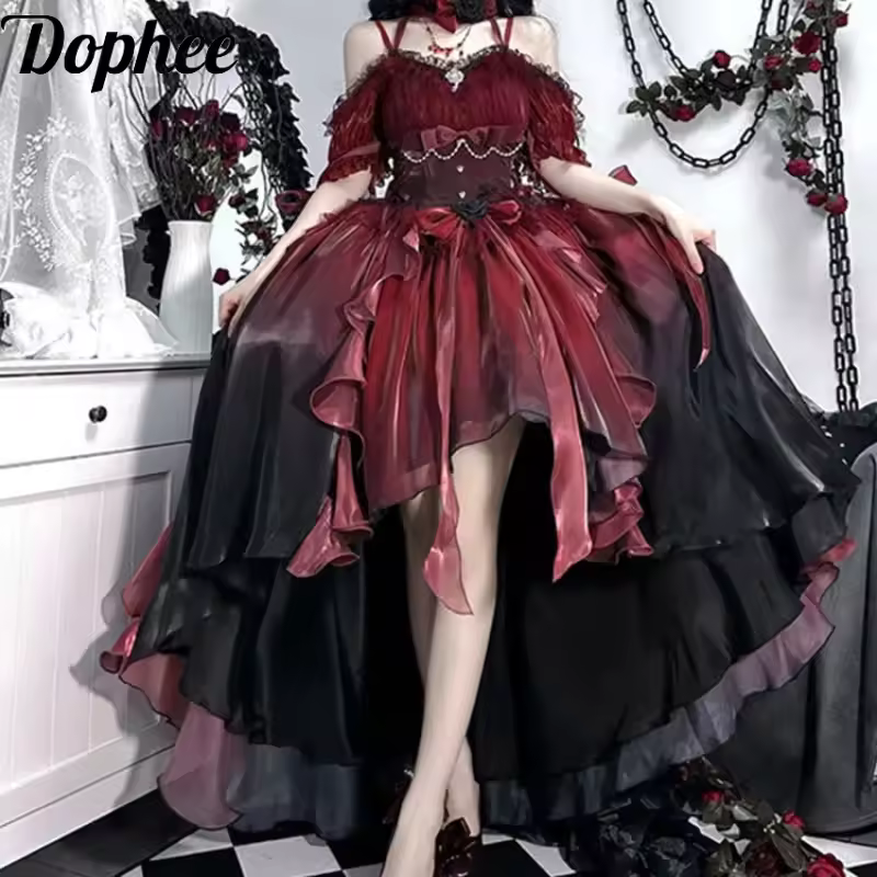 Dophee Original Red Bride Flower Wedding Dress Heavy Luxury Lolita Dress Women Elegant Princess Mopping Floor Trailing Dress - AliExpress 