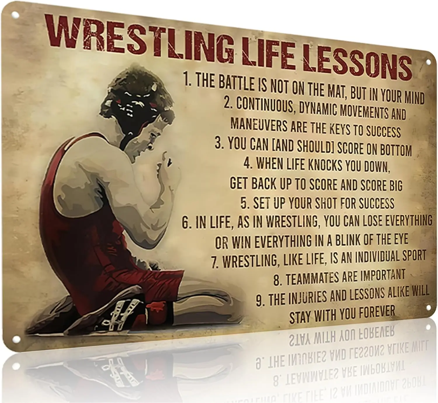 Motivational Wrestling Quote Sign - Wrestling Life Lessons Retro Tin Sign for Home Office Bedroom Gym Wall Art Decor 8x12 Inches