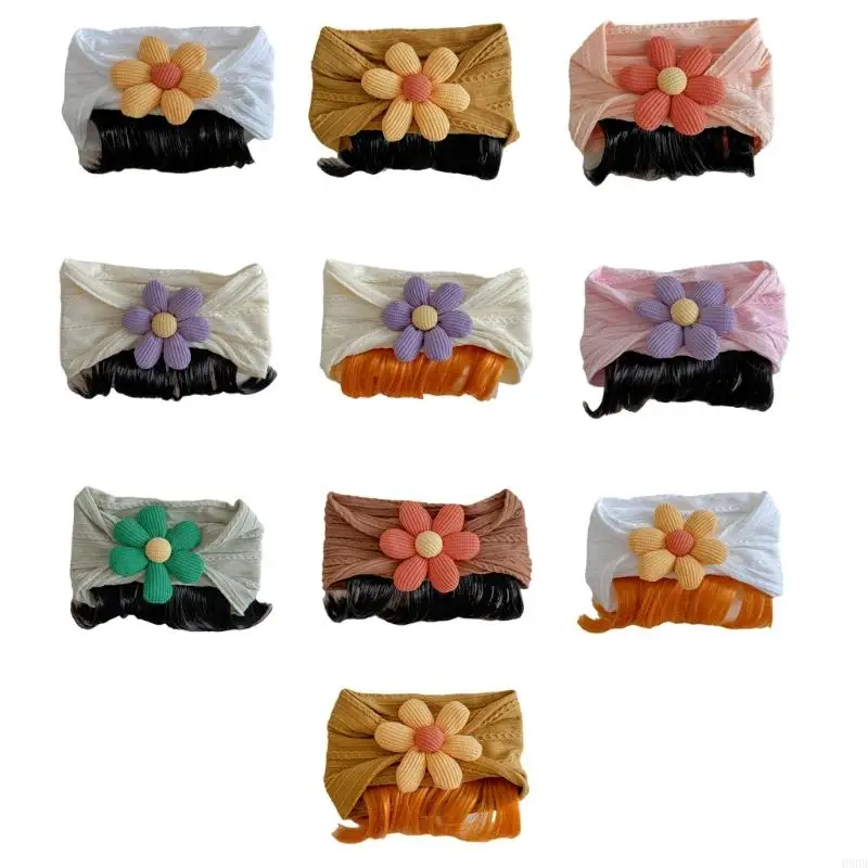 090B Adorable Flower Newborns Cosplay Headband Baby Girls Wig Headdress Fashionable Party Hair Accessories for Infants