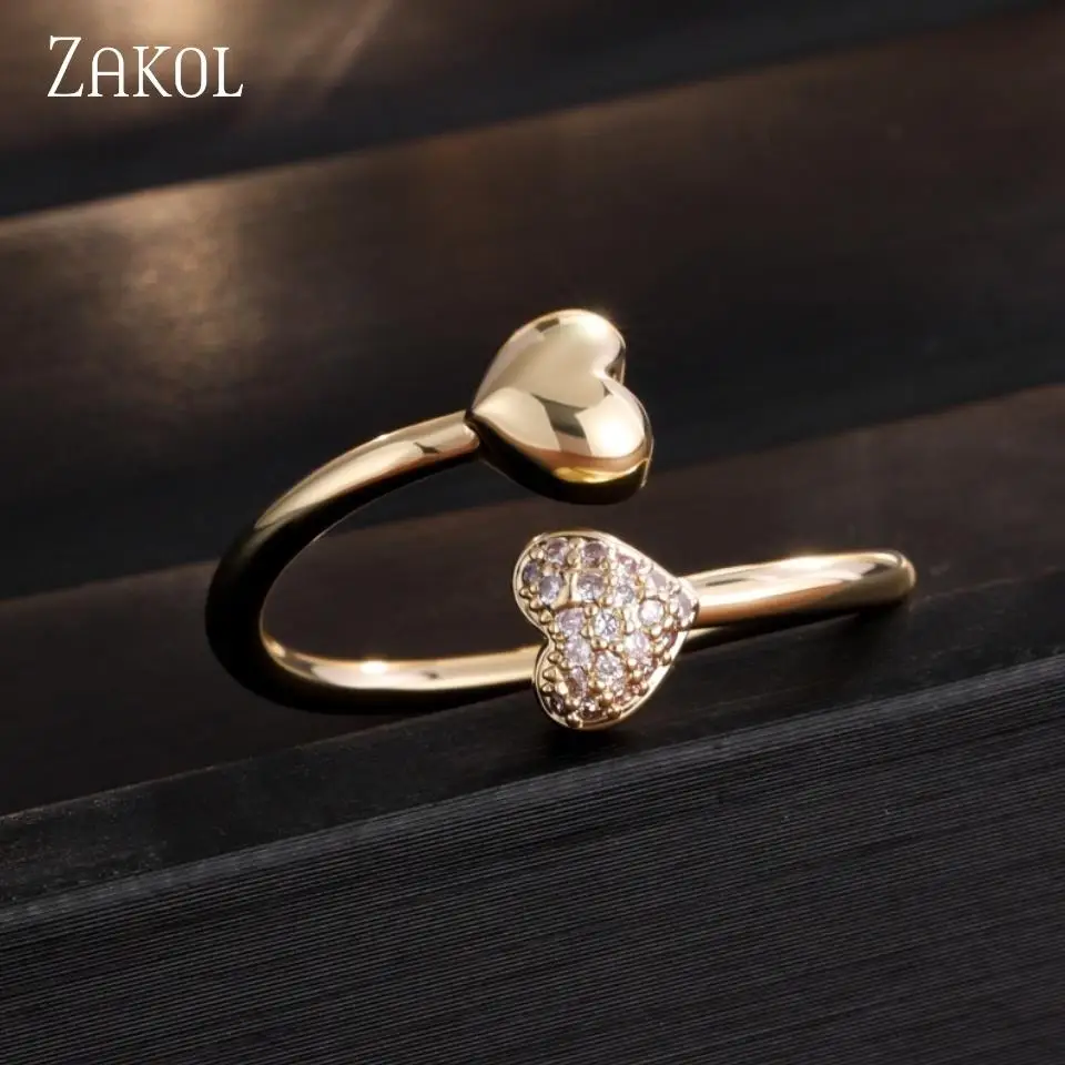 ZAKOL Love Design Simple Fashion Copper Micro-set Zircon Women's Ring With Adjustable Openings Daily Party Jewelry Accessories