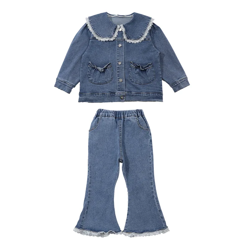 2023 new Spring Autumn Baby Girls jackets+jeans pants denim clothing set   Fashion Girl Kids Birthday Princess 2pcs Clothes Sets