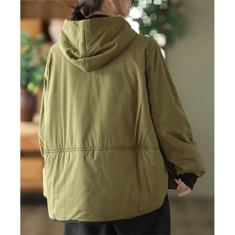 Autumn Winter Cotton Clothes Retro Versatile Casual Hooded Cotton Clip Coat New 2024 Loose Warm Fashion Cotton Jacket Female Top