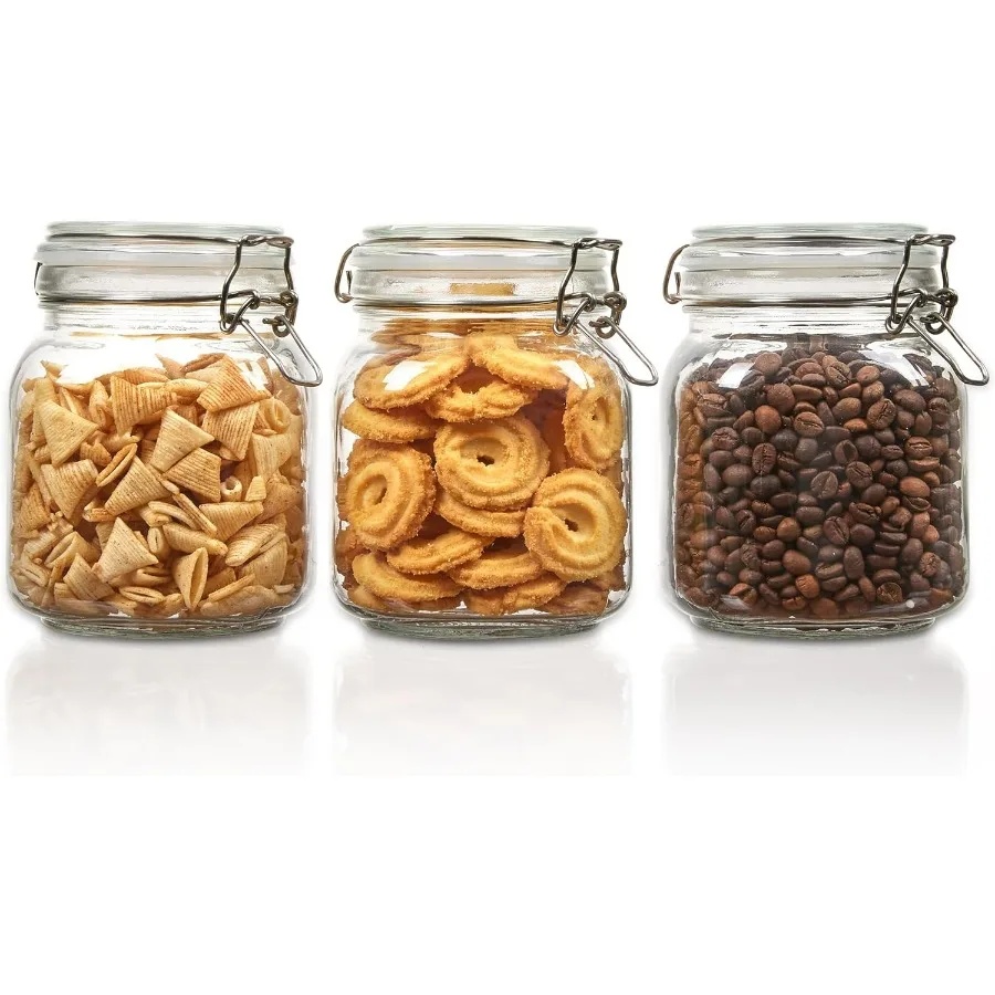 

Vtopmart 34oz Glass Food Storage Jars with Airtight Clamp Lids 3 Pack Kitchen Canisters for Flour Cereal Coffee Pasta and Canni