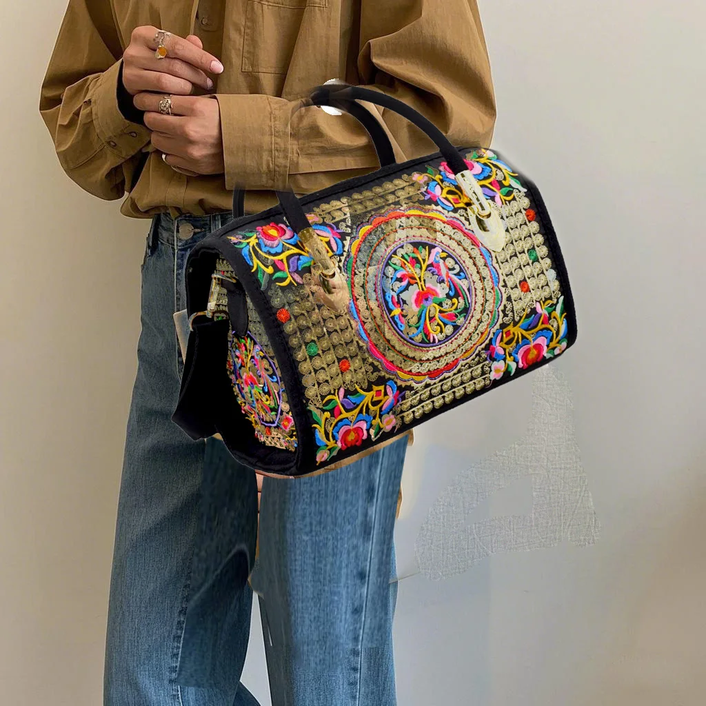 

Vintage Style Embroidered Canvas Crossbody Shoulder Bag Bohemian Travel Handbag Pillow Bags